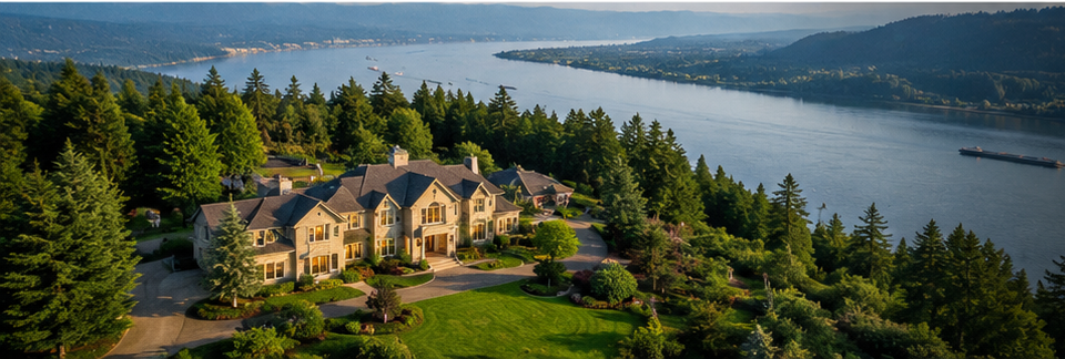 Columbia River waterfront homes near Evergreen Highway